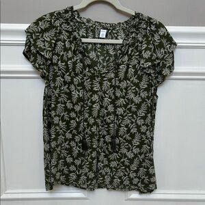 Old Navy Olive Leaf Print Blouse
